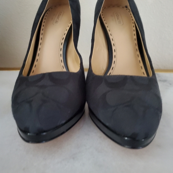 Coach Jacquard Signature Black Pattern Patent Leather Heels Women's Shoe Size 10 - Picture 5 of 13
